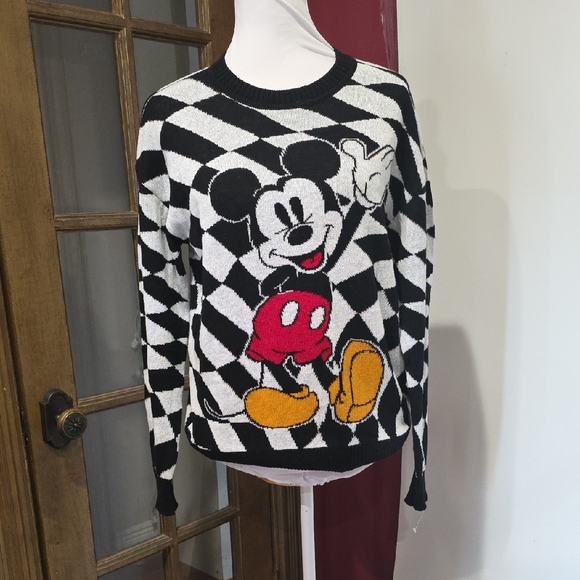 Disney Sweaters - Disney Mickey Mouse Black & White checkered Sweater nwot
